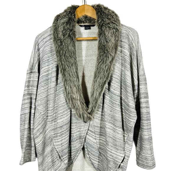 Armani Exchange Cotton Vegan Fur Cardigan Heather Knit Single Button - L - Picture 2 of 6